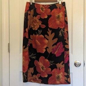 Vtg Intriguing Threads Midi Skirt Women's 14 Autumn Orange Black Teacher 70's